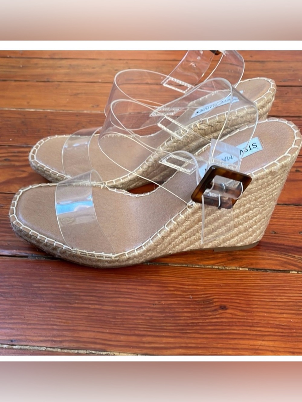 Steve Madden Clear PVC Espadrille Wedge Sandals with Natural Jute